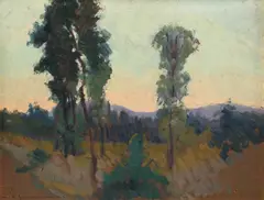 Marin H. Georgescu, Peisaj în amurg, 1922, ulei pe carton