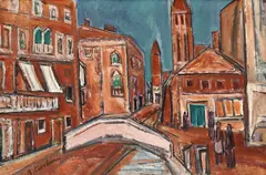 Peisaj venețian by Brădut Covaliu, ulei pe carton, sold Sep 2024