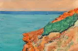 Capul Caliacra by Rodica Maniu, acuarelă și creion pe hârtie lipită pe carton, sold Sep 2024
