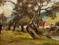 Ioan Papazoglu, Vedere din Rucăr, 1966, ulei pe carton