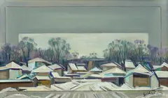 Iarnă în București by Spiru Chintilă, ulei pe carton, sold Sep 2024