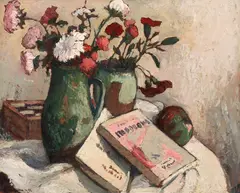Anton Rugescu, Natură statică cu albume de artă, 1926, ulei pe placaj