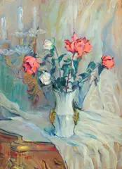 Elena Moisescu, Interior cu trandafiri, 1972, ulei pe carton