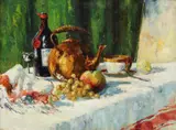 Dimitrie Szilaghi, Natură statică cu ceainic și sticlă de vin, 1908, ulei pe pânză