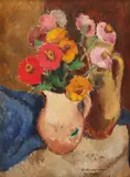 Cârciumărese by Niculina Delavrancea Dona, ulei pe carton, sold Sep 2024