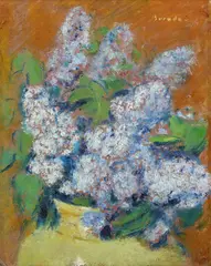 Liliac by Sever Burada, ulei pe carton, sold Sep 2024