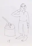 Constantin Piliuță, Capul pe umeri, tuș pe hârtie