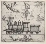 Marcel Chirnoagă, Compoziție cu material rulant (și îngeri), acvaforte și gravură cu acul