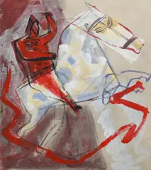 Nistor Coita, Exercițiu de înfruntare, 2001, guașă pe hârtie japoneză colorată