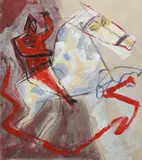 Nistor Coita, Exercițiu de înfruntare, 2001, guașă pe hârtie japoneză colorată