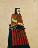 Sorin Ilfoveanu, Florăreasă cu pisică neagră, 2008, acrilic pe pânză