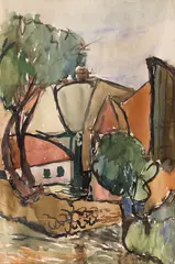 Drumul spre casă by Aurel Cojan, acuarelă pe hârtie lipită pe carton, sold Jul 2024