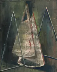 Genti Korini, Model with triangles, 2014, ulei pe pânză