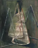 Genti Korini, Model with triangles, 2014, ulei pe pânză