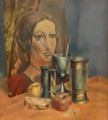 Zamfir Dumitrescu, Natură statică de atelier, ulei pe carton