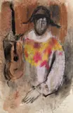 Corneliu Baba, Arlechin cu chitară, 1975, guașă și creioane colorate pe hârtie