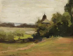 Aurel Băeșu, Peisaj de vară cu clopotniță, 1916, ulei pe carton