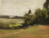 Aurel Băeșu, Peisaj de vară cu clopotniță, 1916, ulei pe carton