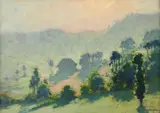 Dimineață în Bucovina by Constantin Isachie Popescu, ulei pe carton, sold Jul 2024
