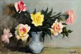 Trandafiri by Constantin Isachie Popescu, ulei pe carton, sold Jul 2024