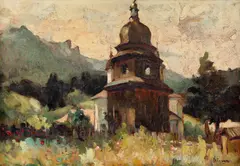 Aurel Băeșu, Biserica din Fălticeni, ulei pe carton
