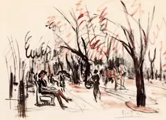 Iosif Rosenblut, Promenadă, 1940, tuș pe hârtie