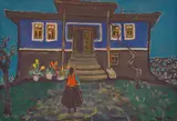 Pencho Balkanski, The blue house, 1956, oil on cardboard