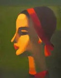 Toma Trifonovski, Portrait with red scarf, 1987-1988, oil on canvas