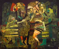 Carnival by Peter Michev-Pedro, oil on fiberboard, sold Jun 2024