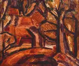 Genko Genkov, Landscape in Orange, 1981, oil paints on canvas