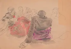 Alexander Dobrinov, Conversation, coloured pencils and ink on paper