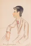 Alexander Dobrinov, Portrait of Pavel Dubarev, 1955, coloured pencils and watercolour on paper
