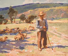 Georgi Karakashev, Shepherd, 1940's, oil on plywood