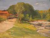 Dobri Dobrev, Summer day in the countryside, 1940's, oil on cardboard