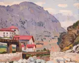 Vladimir Rilski, Houses in Smolyan, oil on paper laid on plywood