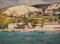 Sea shore at Balchik by Mario Zhekov, 1930's, oil on canvas, sold Jun 2024