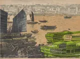 Veselin Staikov, The Harbor in Canton (China), 1950's, lithograph