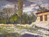 Konstantin Tringov, House in the woods, oil on canvas