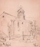Zlatyu Boyadzhiev, Landscape with church, 1961, pencil on paper