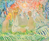Nymphs under the sun by Naum Hadjimladenov, 1973, oil on canvas, sold Jun 2024