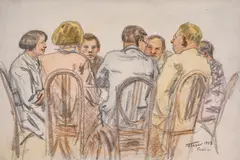 Аtanas Tasev, Gathering in Prague, 1929, watercolour and pencil on paper