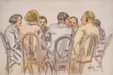 Аtanas Tasev, Gathering in Prague, 1929, watercolour and pencil on paper
