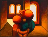 Family by Dimiter Buyukliiski-Mitchi, watercolour on paper, sold Jun 2024