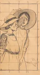 Două prietene by Nicolae Tonitza, 1924-1925, creion şi laviu pe hârtie, sold Jun 2024