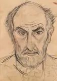 Theodor Pallady, Autoportret, a doua jumătate a anilor '40, cărbune, acuarelă și creioane colorate pe hârtie