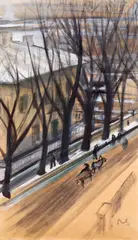 De la fereastra atelierului by Corneliu Baba, 1957, tuș și guașă pe hârtie lipită pe carton, sold Jun 2024