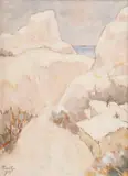 Nicolae Tonitza, Amiază albă (Balcic), 1937, guașă și ulei pe carton