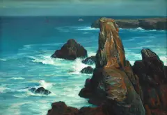 Marea la Caliacra by Stefan Popescu, 1913, ulei pe carton, offered Jun 2024