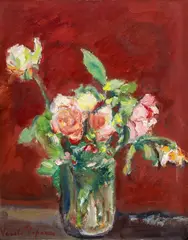 Vasile Popescu, Pahar cu trandafiri, anii '40, ulei pe carton