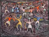 Magdalena Rădulescu, O petrecere, 1977, ulei pe pânză